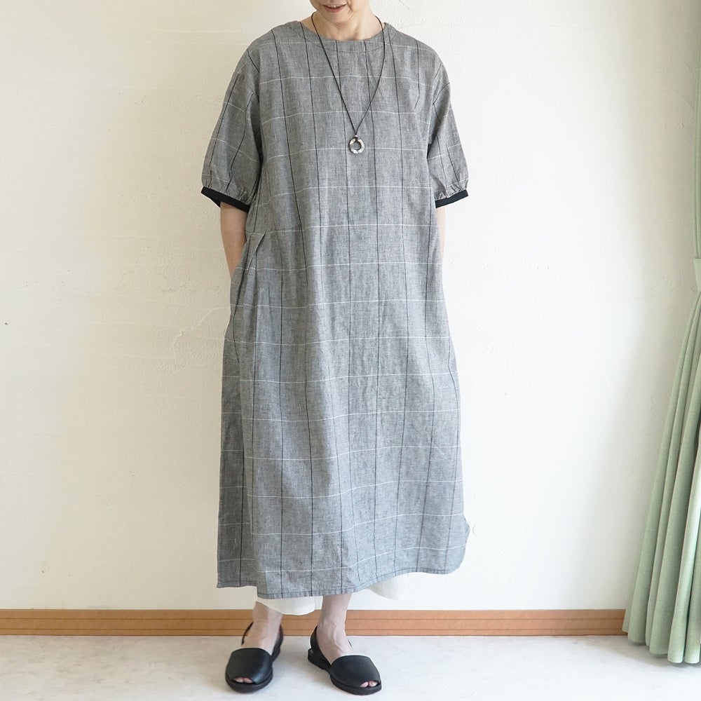 Branch m‘.,ブランチエム,ナチュラル,30代,40代,50代,60代,コットンリネン,ゆったり,ワンピ―ス,2way,2wayワンピース,チェック,チェック柄,チェックワンピース,配色,配色ワンピース