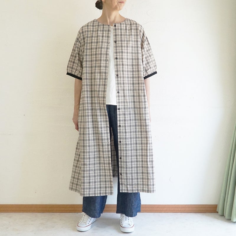 Branch m‘.,ブランチエム,ナチュラル,30代,40代,50代,60代,コットンリネン,ゆったり,ワンピ―ス,2way,2wayワンピース,チェック,チェック柄,チェックワンピース,配色,配色ワンピース