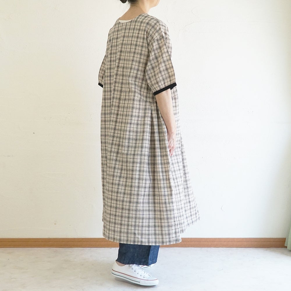 Branch m‘.,ブランチエム,ナチュラル,30代,40代,50代,60代,コットンリネン,ゆったり,ワンピ―ス,2way,2wayワンピース,チェック,チェック柄,チェックワンピース,配色,配色ワンピース