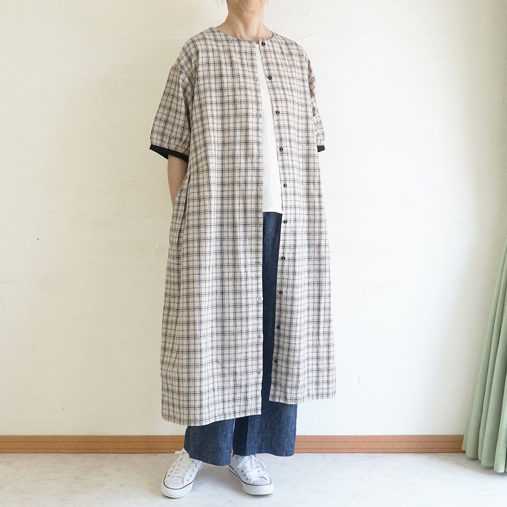 Branch m‘.,ブランチエム,ナチュラル,30代,40代,50代,60代,コットンリネン,ゆったり,ワンピ―ス,2way,2wayワンピース,チェック,チェック柄,チェックワンピース,配色,配色ワンピース