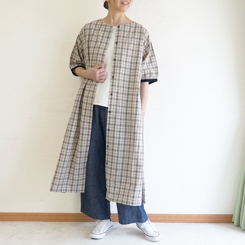 Branch m‘.,ブランチエム,ナチュラル,30代,40代,50代,60代,コットンリネン,ゆったり,ワンピ―ス,2way,2wayワンピース,チェック,チェック柄,チェックワンピース,配色,配色ワンピース