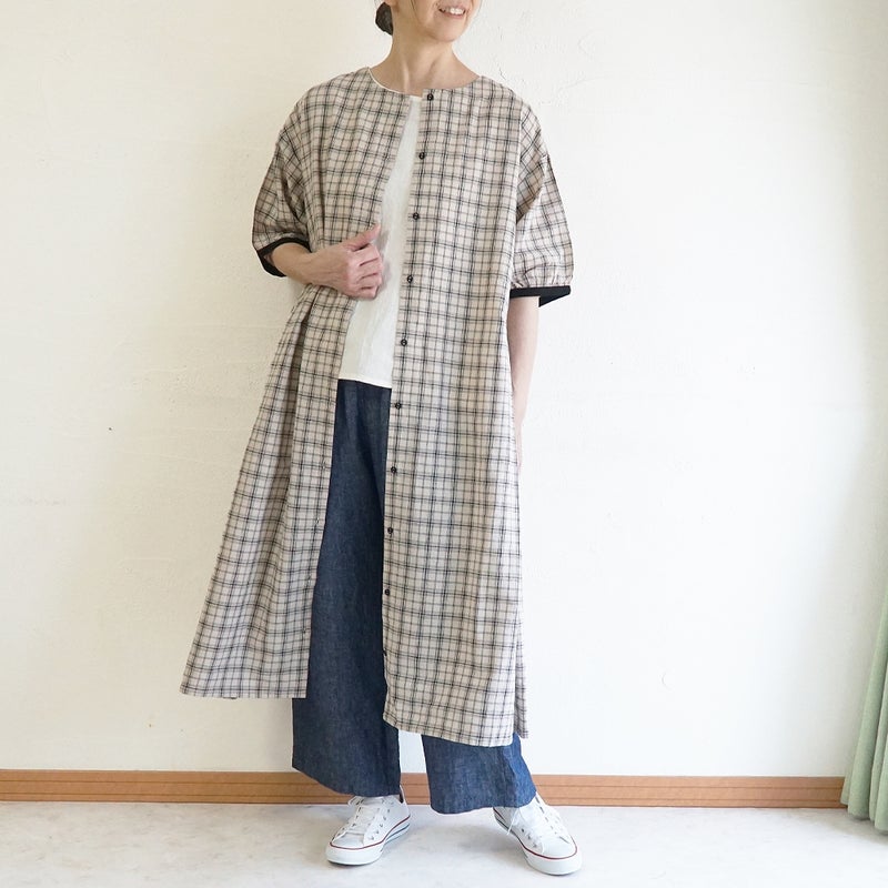 Branch m‘.,ブランチエム,ナチュラル,30代,40代,50代,60代,コットンリネン,ゆったり,ワンピ―ス,2way,2wayワンピース,チェック,チェック柄,チェックワンピース,配色,配色ワンピース