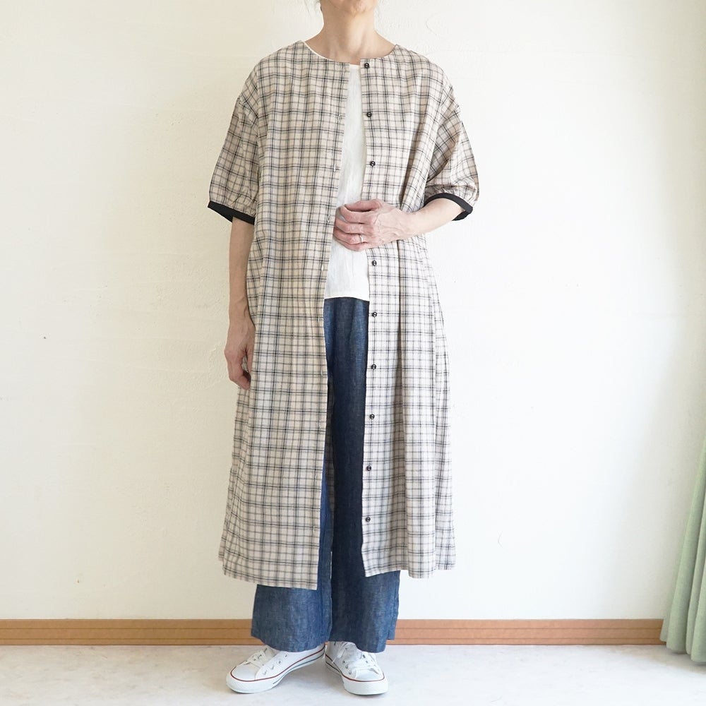 Branch m‘.,ブランチエム,ナチュラル,30代,40代,50代,60代,コットンリネン,ゆったり,ワンピ―ス,2way,2wayワンピース,チェック,チェック柄,チェックワンピース,配色,配色ワンピース