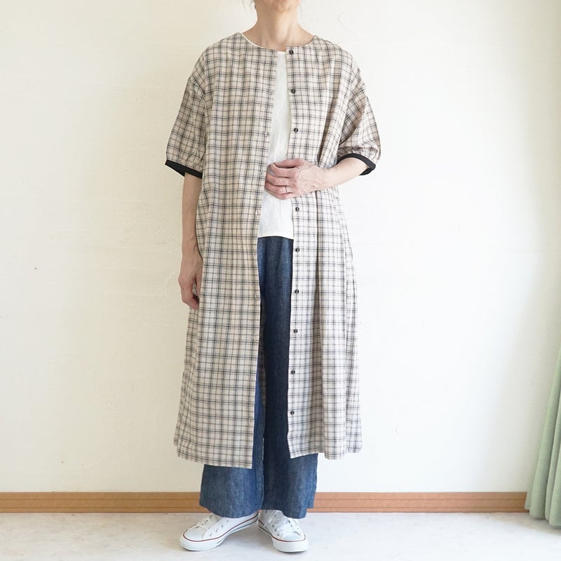 Branch m‘.,ブランチエム,ナチュラル,30代,40代,50代,60代,コットンリネン,ゆったり,ワンピ―ス,2way,2wayワンピース,チェック,チェック柄,チェックワンピース,配色,配色ワンピース