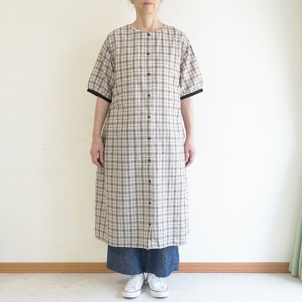 Branch m‘.,ブランチエム,ナチュラル,30代,40代,50代,60代,コットンリネン,ゆったり,ワンピ―ス,2way,2wayワンピース,チェック,チェック柄,チェックワンピース,配色,配色ワンピース