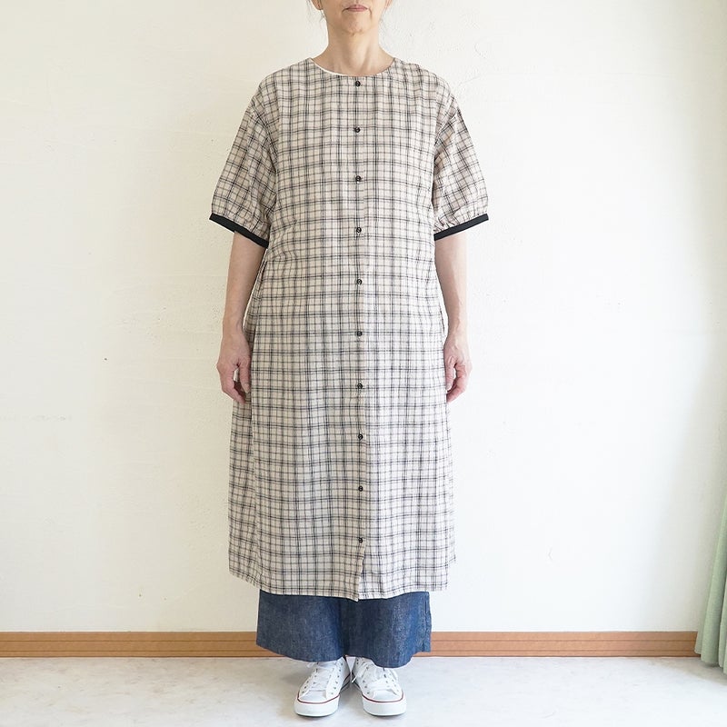 Branch m‘.,ブランチエム,ナチュラル,30代,40代,50代,60代,コットンリネン,ゆったり,ワンピ―ス,2way,2wayワンピース,チェック,チェック柄,チェックワンピース,配色,配色ワンピース