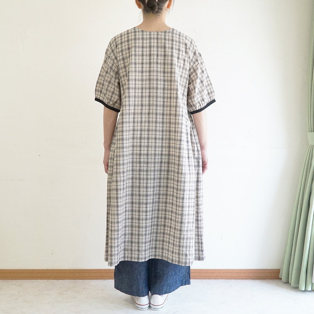 Branch m‘.,ブランチエム,ナチュラル,30代,40代,50代,60代,コットンリネン,ゆったり,ワンピ―ス,2way,2wayワンピース,チェック,チェック柄,チェックワンピース,配色,配色ワンピース