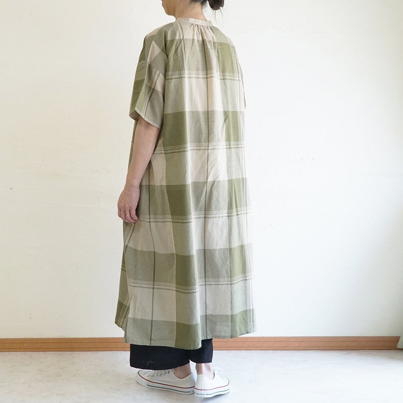 Branch m‘.,ブランチエム,ナチュラル,30代,40代,50代,60代,コットンリネン,ゆったり,ワンピ―ス,チェック柄,チェックワンピース,シャツワンピース