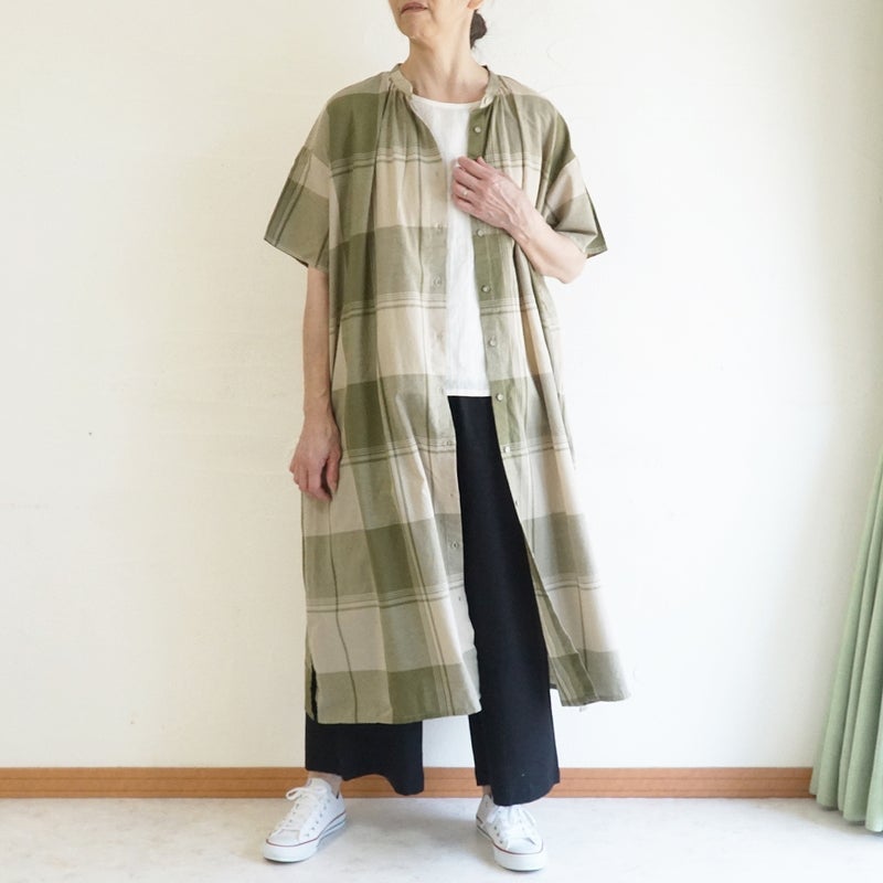 Branch m‘.,ブランチエム,ナチュラル,30代,40代,50代,60代,コットンリネン,ゆったり,ワンピ―ス,チェック柄,チェックワンピース,シャツワンピース