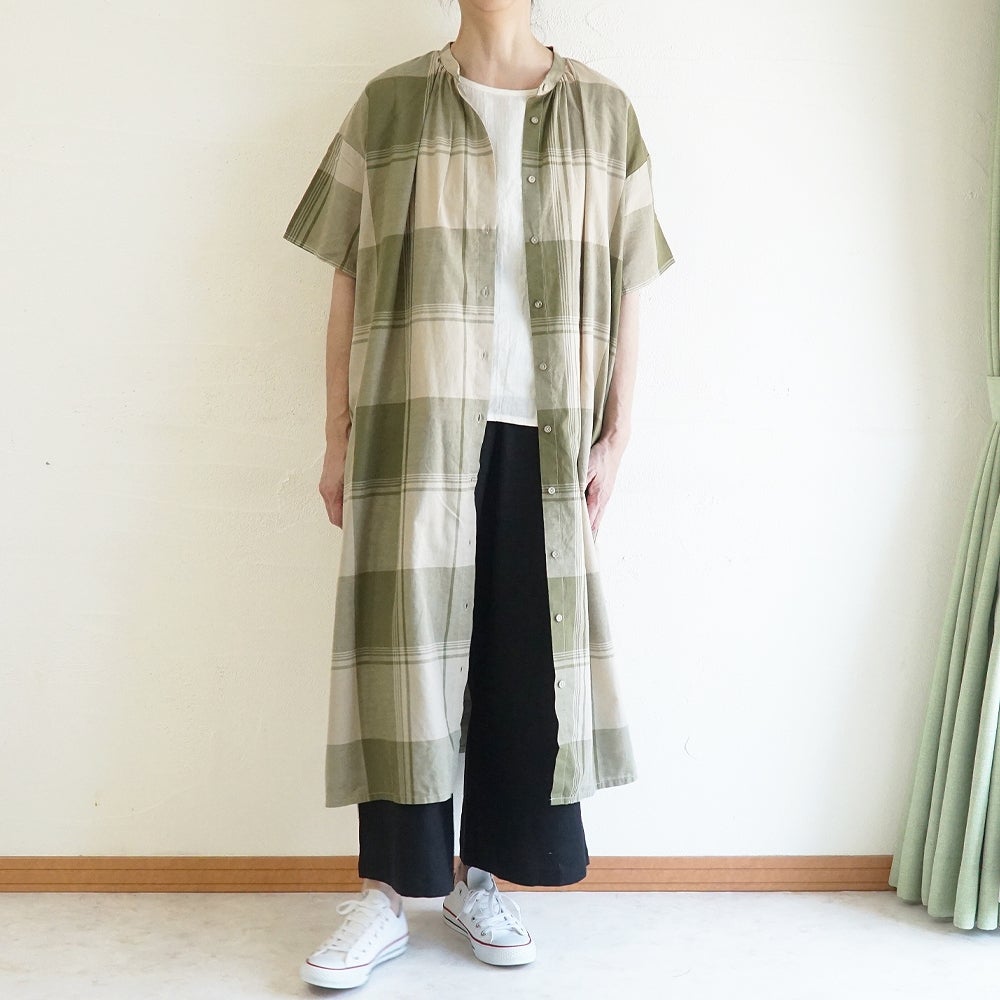 Branch m‘.,ブランチエム,ナチュラル,30代,40代,50代,60代,コットンリネン,ゆったり,ワンピ―ス,チェック柄,チェックワンピース,シャツワンピース