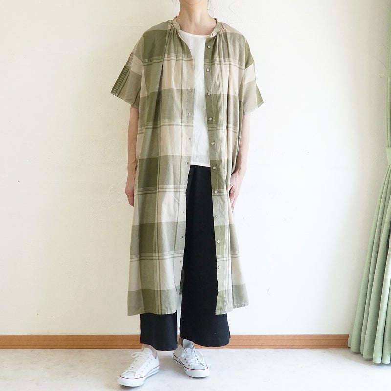 Branch m‘.,ブランチエム,ナチュラル,30代,40代,50代,60代,コットンリネン,ゆったり,ワンピ―ス,チェック柄,チェックワンピース,シャツワンピース