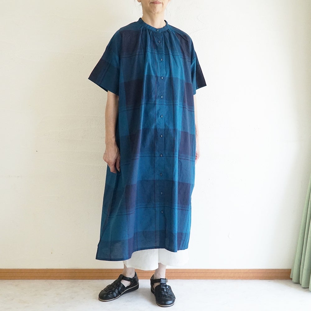 Branch m‘.,ブランチエム,ナチュラル,30代,40代,50代,60代,コットンリネン,ゆったり,ワンピ―ス,チェック柄,チェックワンピース,シャツワンピース