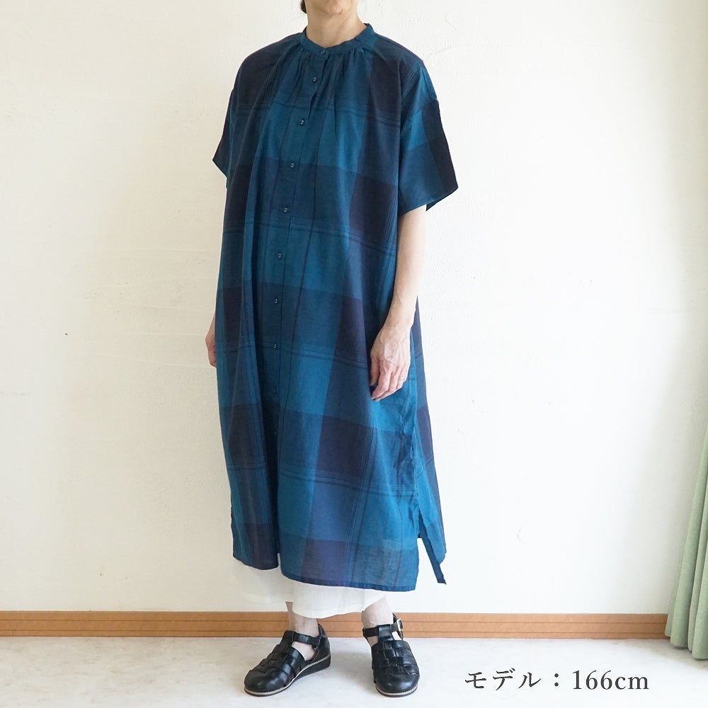Branch m‘.,ブランチエム,ナチュラル,30代,40代,50代,60代,コットンリネン,ゆったり,ワンピ―ス,チェック柄,チェックワンピース,シャツワンピース