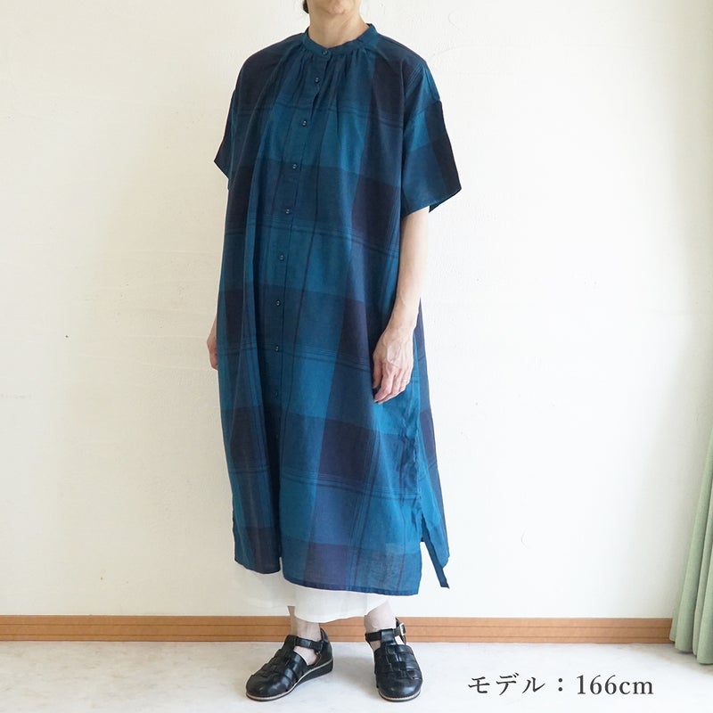 Branch m‘.,ブランチエム,ナチュラル,30代,40代,50代,60代,コットンリネン,ゆったり,ワンピ―ス,チェック柄,チェックワンピース,シャツワンピース