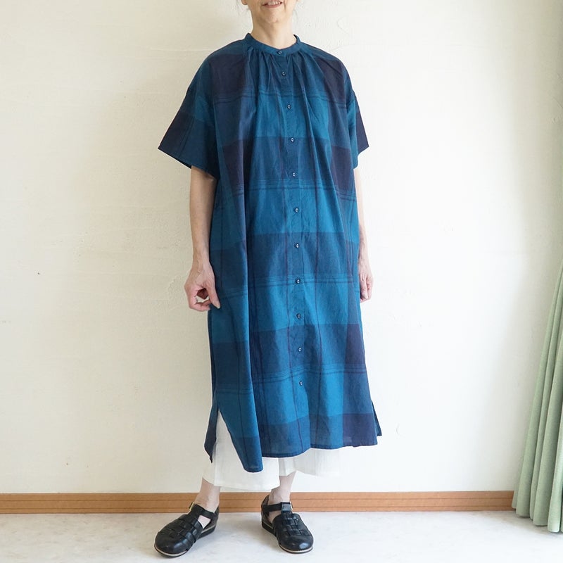 Branch m‘.,ブランチエム,ナチュラル,30代,40代,50代,60代,コットンリネン,ゆったり,ワンピ―ス,チェック柄,チェックワンピース,シャツワンピース