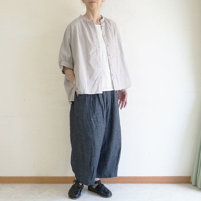 Branch m‘.,ブランチエム,ナチュラル,30代,40代,50代,60代,コットンリネン,ゆったり,ブラウス,綿麻ブラウス,ドルマンブラウス,プルオーバー,プルオーバーブラウス,チェック,チェックブラウス