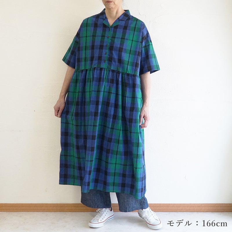 Branch m‘.,ブランチエム,ナチュラル,30代,40代,50代,60代,コットン,綿,ゆったり,ワンピース,開襟ワンピース,フレアワンピース
