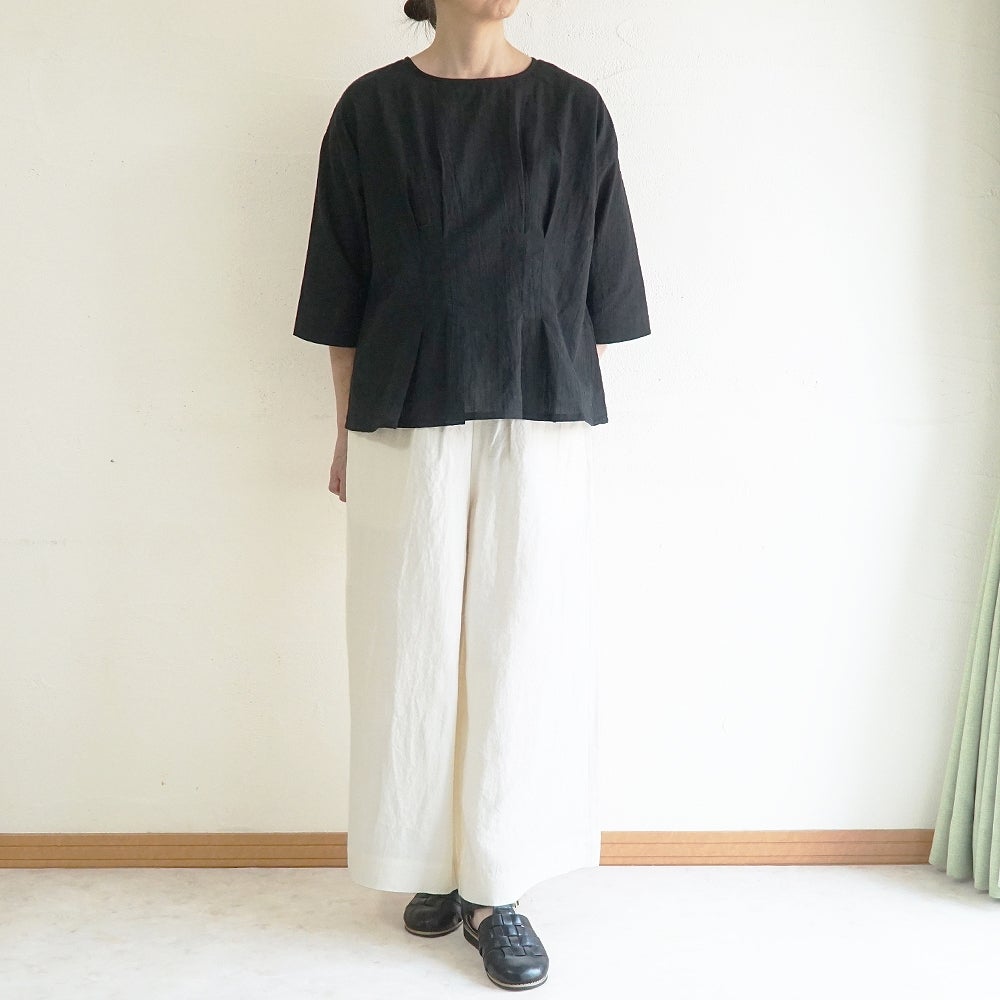 Branch m‘.,ブランチエム,ナチュラル,30代,40代,50代,60代,コットン,ゆったり,綿,ブラウス,プルオーバー,タック,コットンリネン,