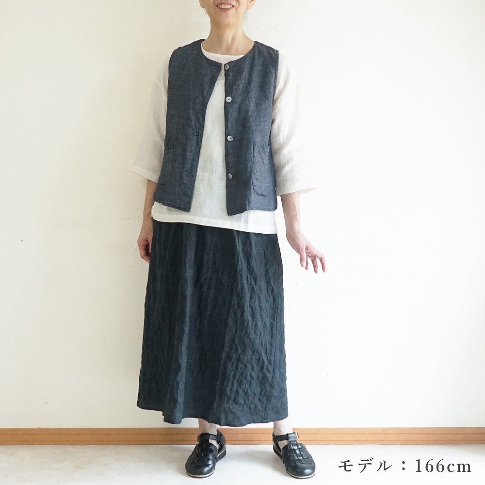 Branch m‘.,ブランチエム,ナチュラル,30代,40代,50代,60代,リネン,ゆったり,麻,ベスト,リネンベスト,デニム,デニムベスト,リネンデニム,