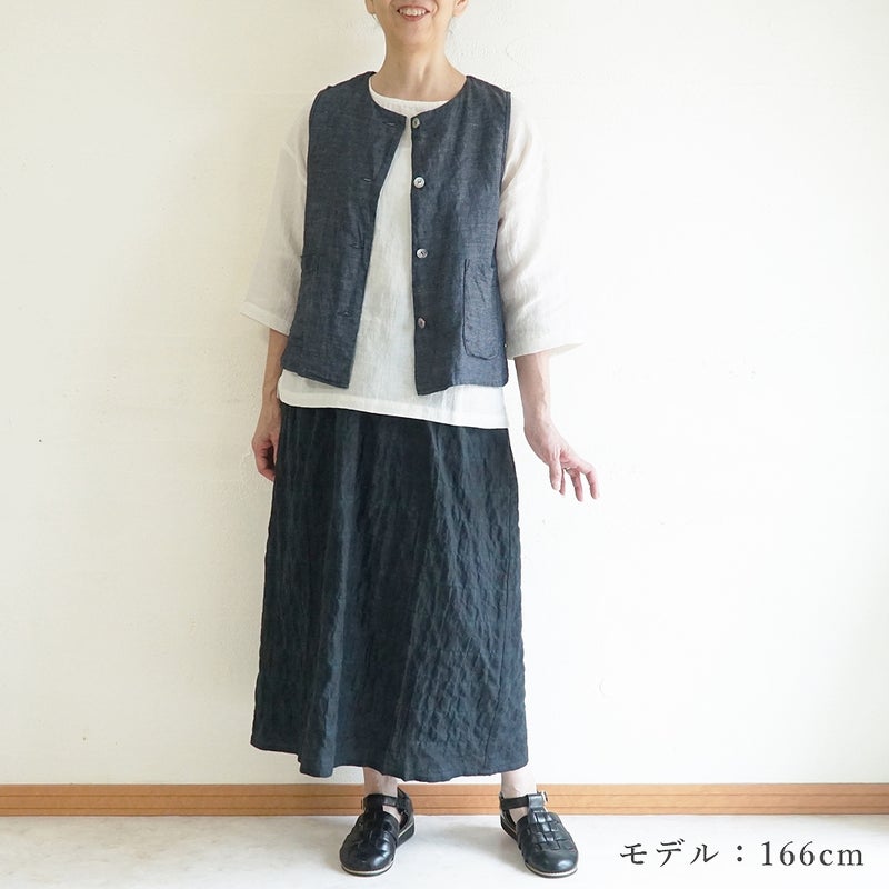 Branch m‘.,ブランチエム,ナチュラル,30代,40代,50代,60代,リネン,ゆったり,麻,ベスト,リネンベスト,デニム,デニムベスト,リネンデニム,