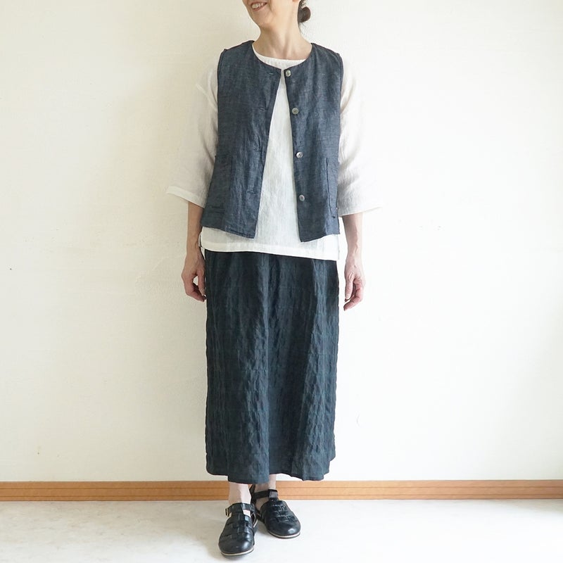Branch m‘.,ブランチエム,ナチュラル,30代,40代,50代,60代,リネン,ゆったり,麻,ベスト,リネンベスト,デニム,デニムベスト,リネンデニム,