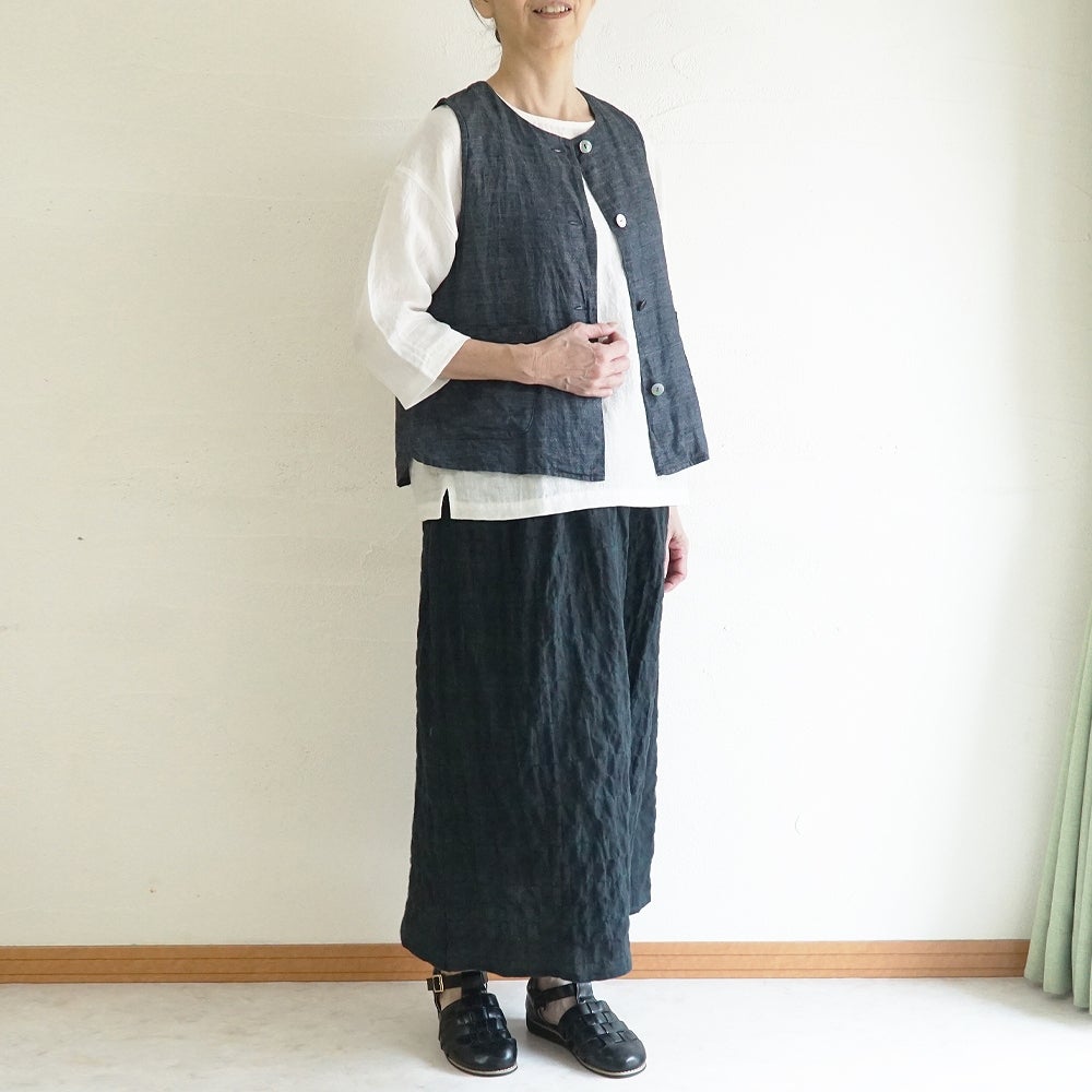 Branch m‘.,ブランチエム,ナチュラル,30代,40代,50代,60代,リネン,ゆったり,麻,ベスト,リネンベスト,デニム,デニムベスト,リネンデニム,