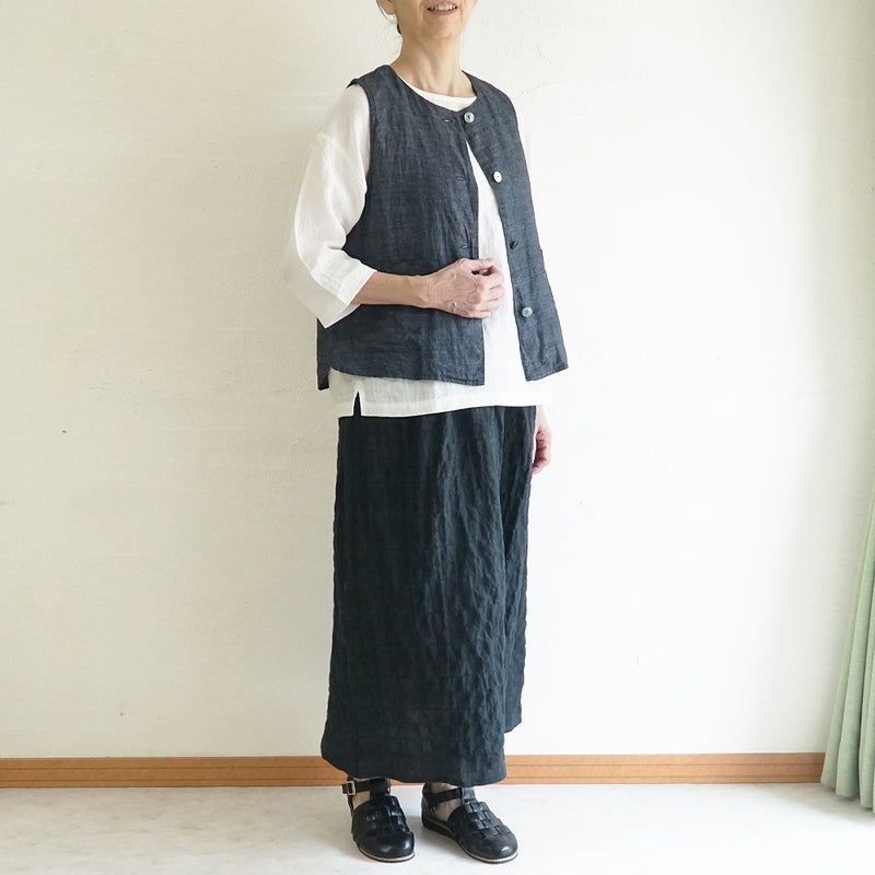 Branch m‘.,ブランチエム,ナチュラル,30代,40代,50代,60代,リネン,ゆったり,麻,ベスト,リネンベスト,デニム,デニムベスト,リネンデニム,