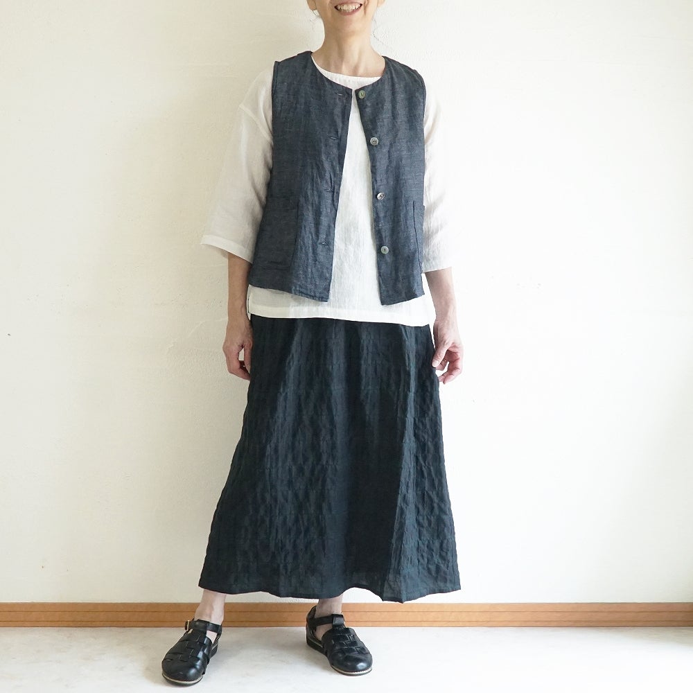 Branch m‘.,ブランチエム,ナチュラル,30代,40代,50代,60代,リネン,ゆったり,麻,ベスト,リネンベスト,デニム,デニムベスト,リネンデニム,