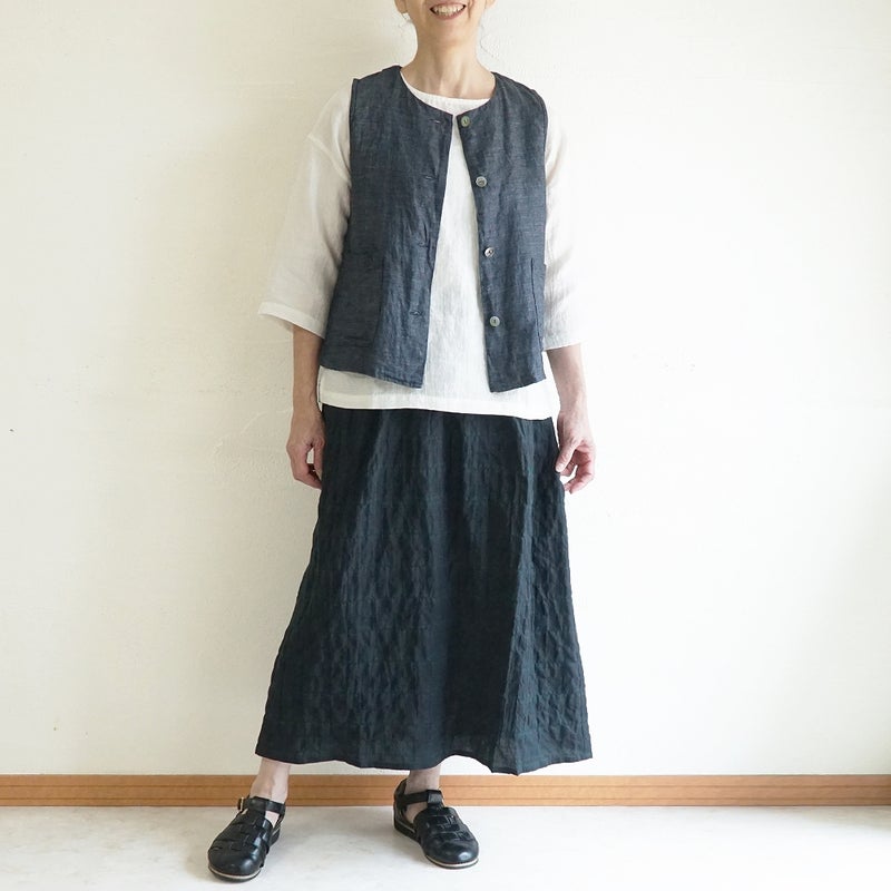 Branch m‘.,ブランチエム,ナチュラル,30代,40代,50代,60代,リネン,ゆったり,麻,ベスト,リネンベスト,デニム,デニムベスト,リネンデニム,