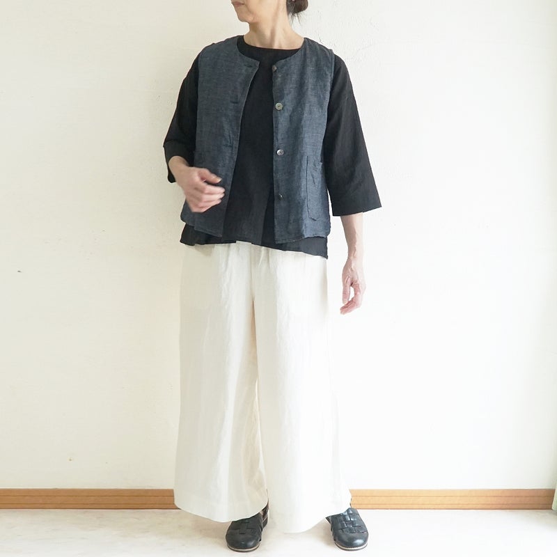 Branch m‘.,ブランチエム,ナチュラル,30代,40代,50代,60代,リネン,ゆったり,麻,ベスト,リネンベスト,デニム,デニムベスト,リネンデニム,