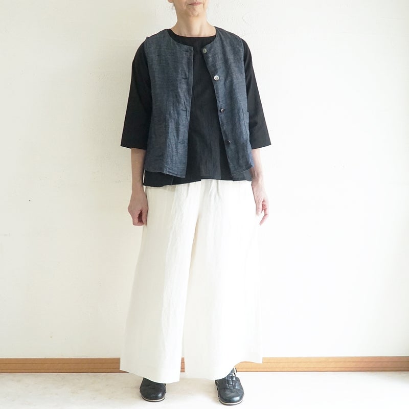 Branch m‘.,ブランチエム,ナチュラル,30代,40代,50代,60代,リネン,ゆったり,麻,ベスト,リネンベスト,デニム,デニムベスト,リネンデニム,