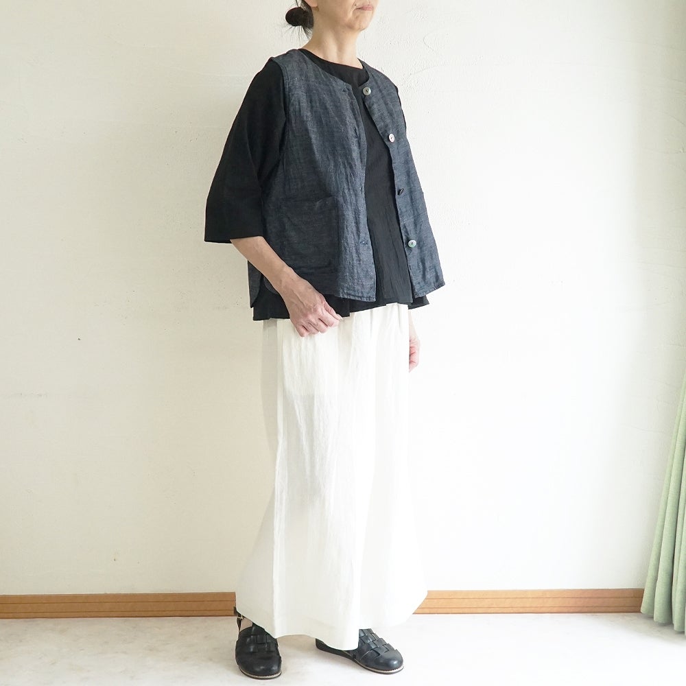 Branch m‘.,ブランチエム,ナチュラル,30代,40代,50代,60代,リネン,ゆったり,麻,ベスト,リネンベスト,デニム,デニムベスト,リネンデニム,
