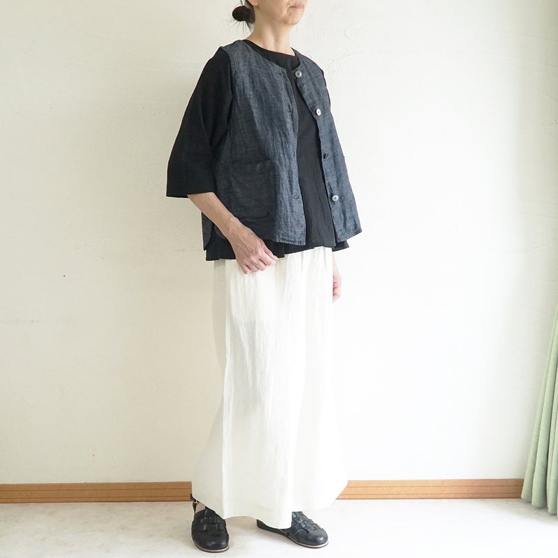Branch m‘.,ブランチエム,ナチュラル,30代,40代,50代,60代,リネン,ゆったり,麻,ベスト,リネンベスト,デニム,デニムベスト,リネンデニム,