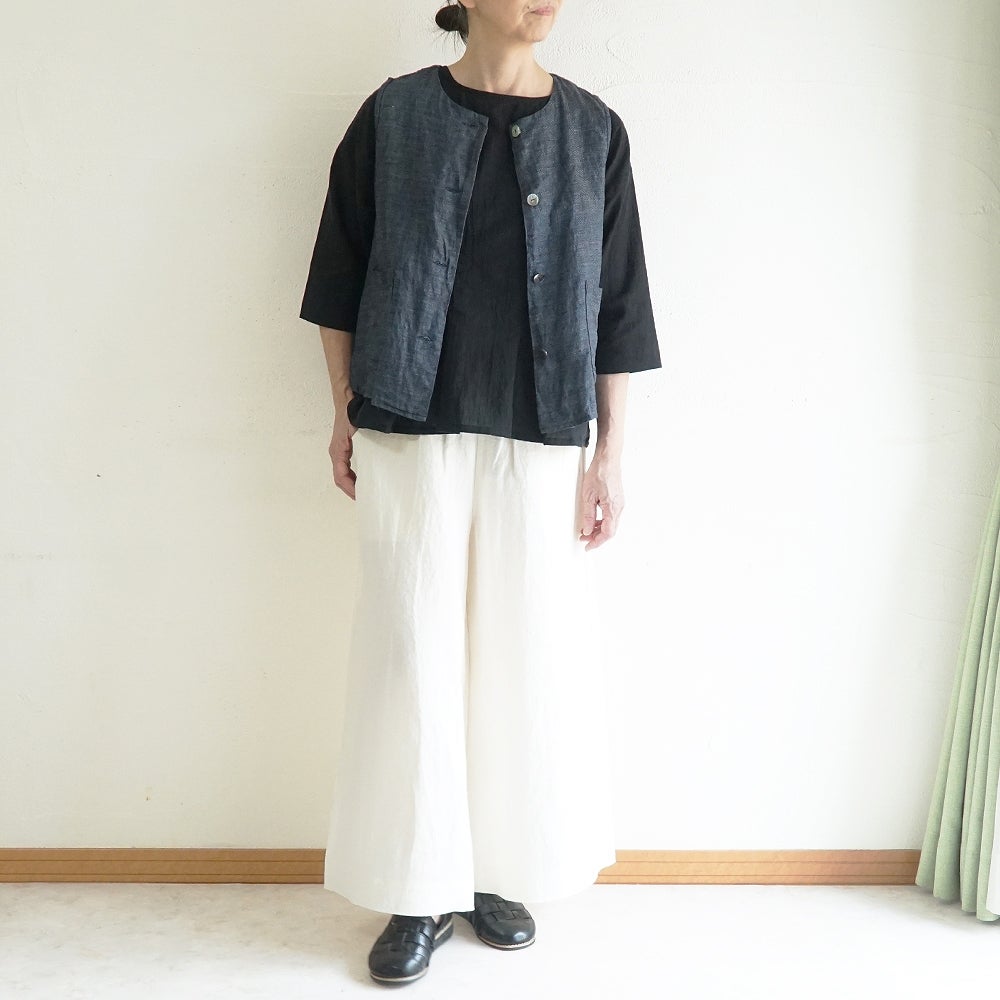 Branch m‘.,ブランチエム,ナチュラル,30代,40代,50代,60代,リネン,ゆったり,麻,ベスト,リネンベスト,デニム,デニムベスト,リネンデニム,