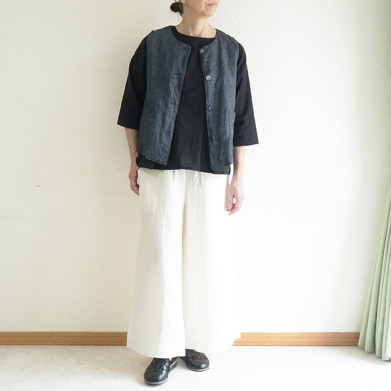 Branch m‘.,ブランチエム,ナチュラル,30代,40代,50代,60代,リネン,ゆったり,麻,ベスト,リネンベスト,デニム,デニムベスト,リネンデニム,