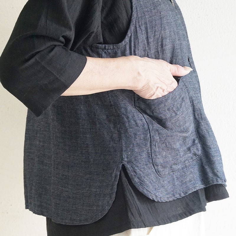 Branch m‘.,ブランチエム,ナチュラル,30代,40代,50代,60代,リネン,ゆったり,麻,ベスト,リネンベスト,デニム,デニムベスト,リネンデニム,