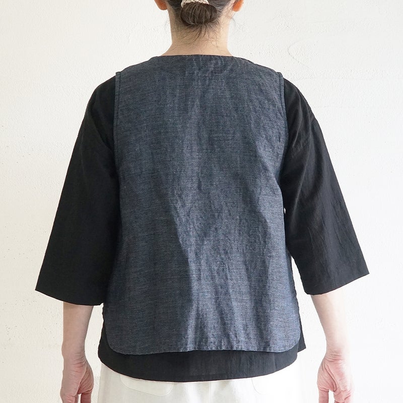 Branch m‘.,ブランチエム,ナチュラル,30代,40代,50代,60代,リネン,ゆったり,麻,ベスト,リネンベスト,デニム,デニムベスト,リネンデニム,