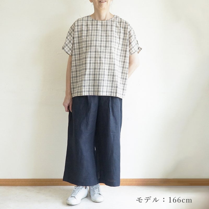 Branch m‘.,ブランチエム,ナチュラル,30代,40代,50代,60代,コーデセット,コーディネートセット,セット売り,ゆったり,リネン,プルオーバー,ブラウス,Tシャツ,プルオーバーブラウス,チェックブラウス,パンツ,リネン,リネンパンツ,ワイドパンツ,タックパンツ