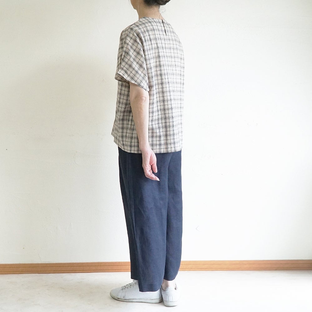 Branch m‘.,ブランチエム,ナチュラル,30代,40代,50代,60代,コーデセット,コーディネートセット,セット売り,ゆったり,リネン,プルオーバー,ブラウス,Tシャツ,プルオーバーブラウス,チェックブラウス,パンツ,リネン,リネンパンツ,ワイドパンツ,タックパンツ