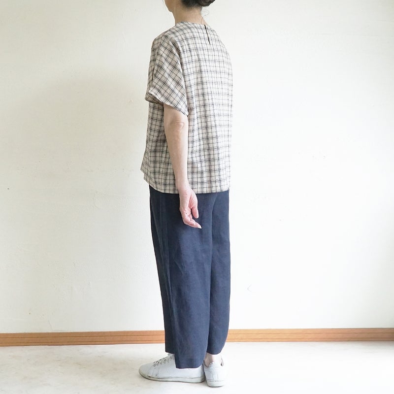 Branch m‘.,ブランチエム,ナチュラル,30代,40代,50代,60代,コーデセット,コーディネートセット,セット売り,ゆったり,リネン,プルオーバー,ブラウス,Tシャツ,プルオーバーブラウス,チェックブラウス,パンツ,リネン,リネンパンツ,ワイドパンツ,タックパンツ