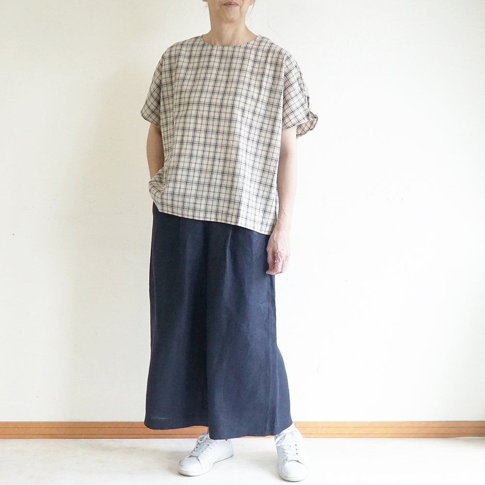 Branch m‘.,ブランチエム,ナチュラル,30代,40代,50代,60代,コーデセット,コーディネートセット,セット売り,ゆったり,リネン,プルオーバー,ブラウス,Tシャツ,プルオーバーブラウス,チェックブラウス,パンツ,リネン,リネンパンツ,ワイドパンツ,タックパンツ