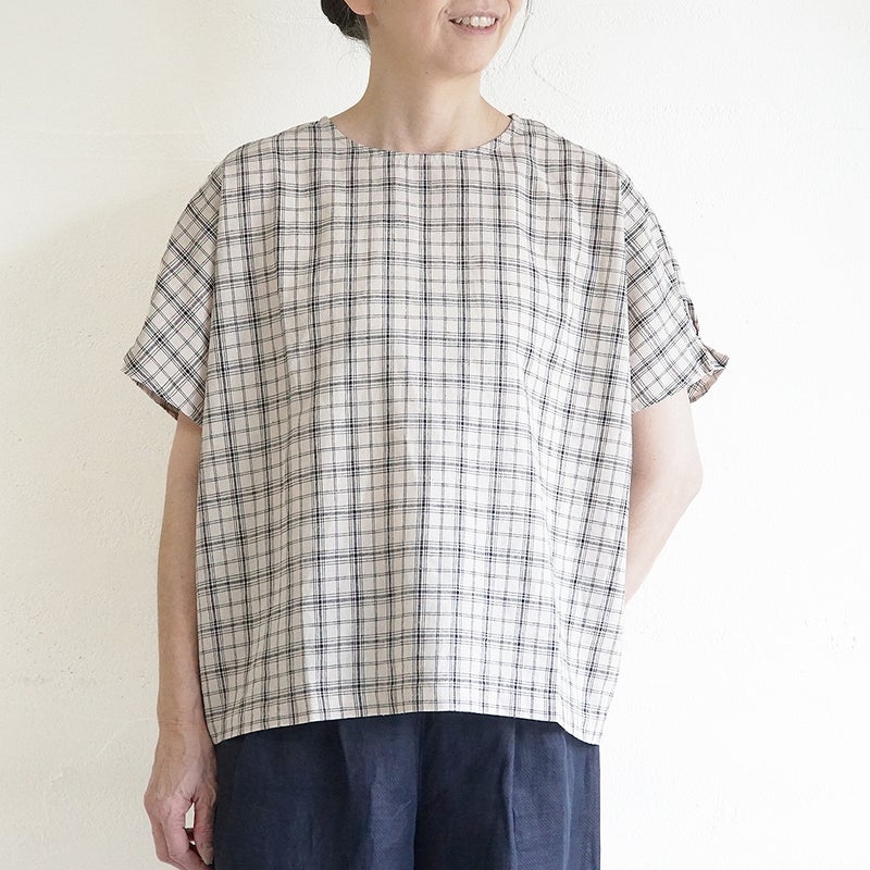 Branch m‘.,ブランチエム,ナチュラル,30代,40代,50代,60代,コーデセット,コーディネートセット,セット売り,ゆったり,リネン,プルオーバー,ブラウス,Tシャツ,プルオーバーブラウス,チェックブラウス,パンツ,リネン,リネンパンツ,ワイドパンツ,タックパンツ