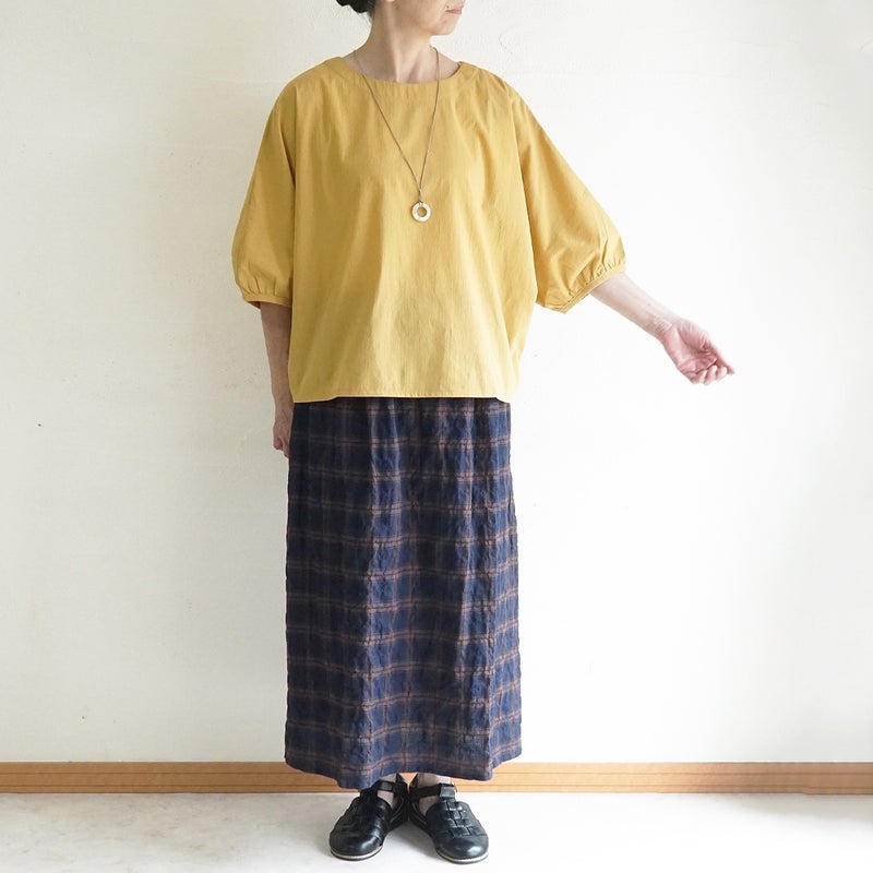 Branch m‘.,ブランチエム,ナチュラル,30代,40代,50代,60代,コーデセット,コーディネートセット,セット売り,ゆったり,コットン,綿,プルオーバー,ブラウス,ドルマン,プルオーバーブラウス,スカート,ギャザースカート,チェックスカート,チェック