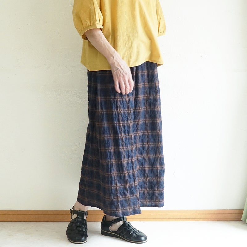 Branch m‘.,ブランチエム,ナチュラル,30代,40代,50代,60代,コーデセット,コーディネートセット,セット売り,ゆったり,コットン,綿,プルオーバー,ブラウス,ドルマン,プルオーバーブラウス,スカート,ギャザースカート,チェックスカート,チェック