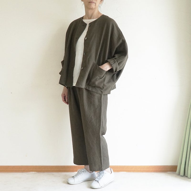 Branch m‘.,ブランチエム,ナチュラル,30代,40代,50代,60代,リネン,ゆったり,ジャケット,リネンジャケット,クルーネックジャケット,ノーカラージャケット,フォーマル,オケージョン,セットアップ,ドルマンスリーブ,ドルマンジャケット,