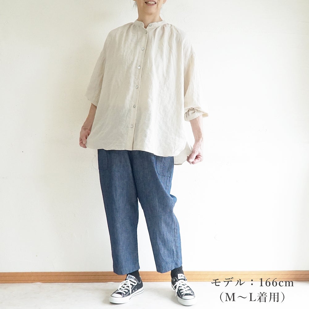 Branch m‘.,ブランチエム,ナチュラル,30代,40代,50代,60代,コットン,綿,ゆったり,パンツ,デニム,デニムパンツ,テーパードパンツ,デニムテーパードパンツ,サイドポケット,サイドポケットパンツ