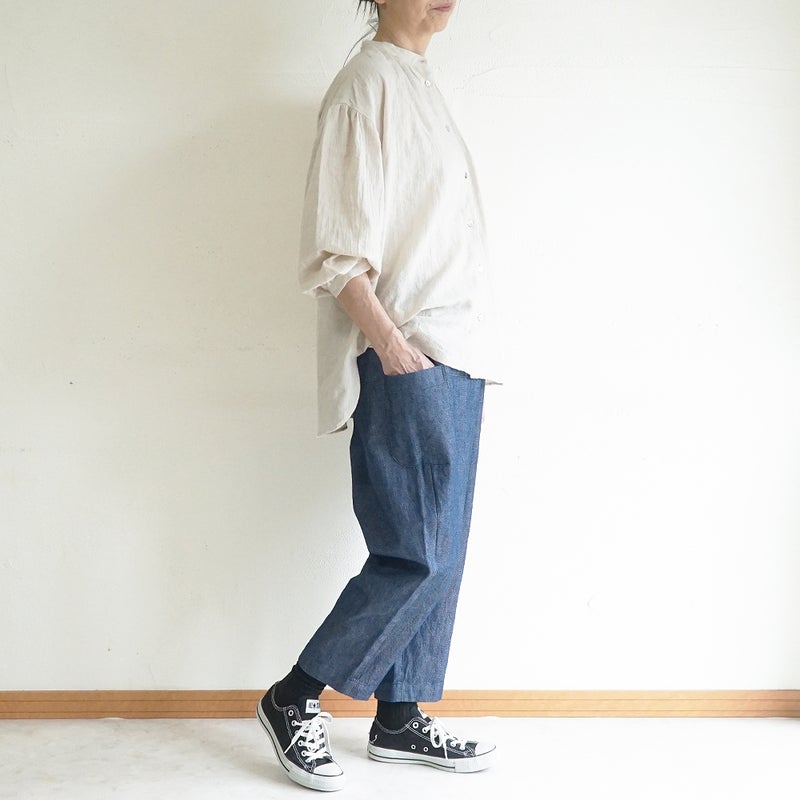 Branch m‘.,ブランチエム,ナチュラル,30代,40代,50代,60代,コットン,綿,ゆったり,パンツ,デニム,デニムパンツ,テーパードパンツ,デニムテーパードパンツ,サイドポケット,サイドポケットパンツ