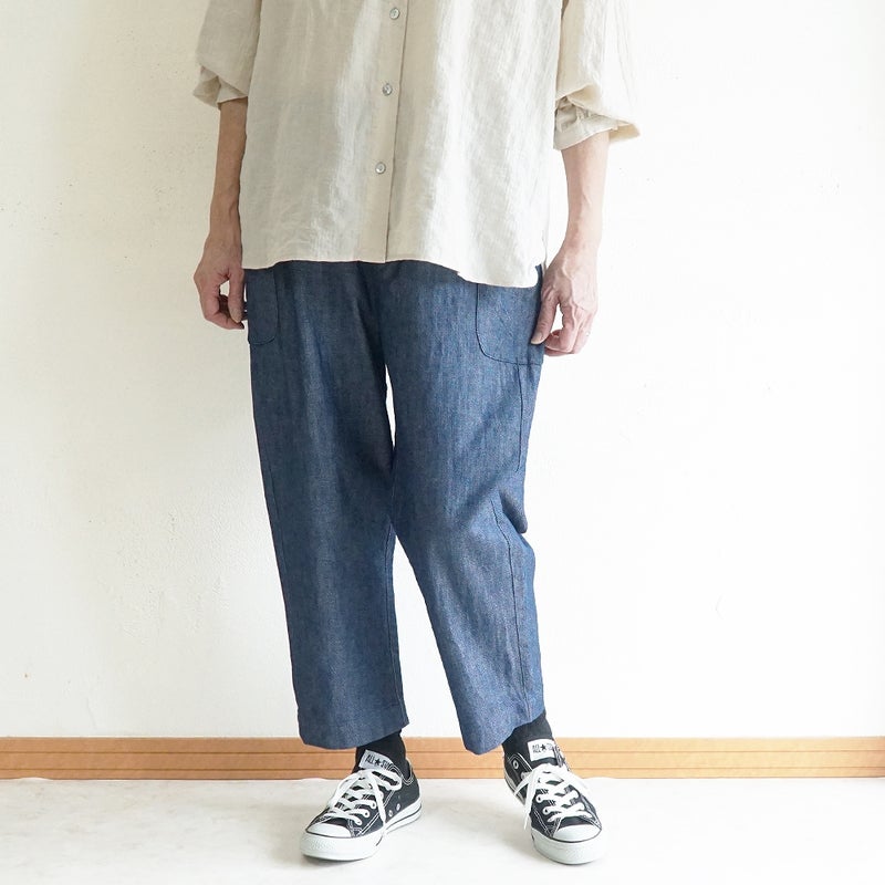 Branch m‘.,ブランチエム,ナチュラル,30代,40代,50代,60代,コットン,綿,ゆったり,パンツ,デニム,デニムパンツ,テーパードパンツ,デニムテーパードパンツ,サイドポケット,サイドポケットパンツ