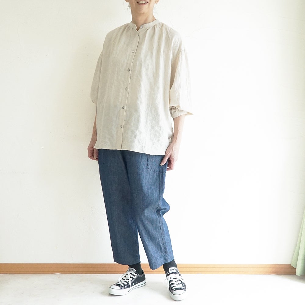 Branch m‘.,ブランチエム,ナチュラル,30代,40代,50代,60代,コットン,綿,ゆったり,パンツ,デニム,デニムパンツ,テーパードパンツ,デニムテーパードパンツ,サイドポケット,サイドポケットパンツ