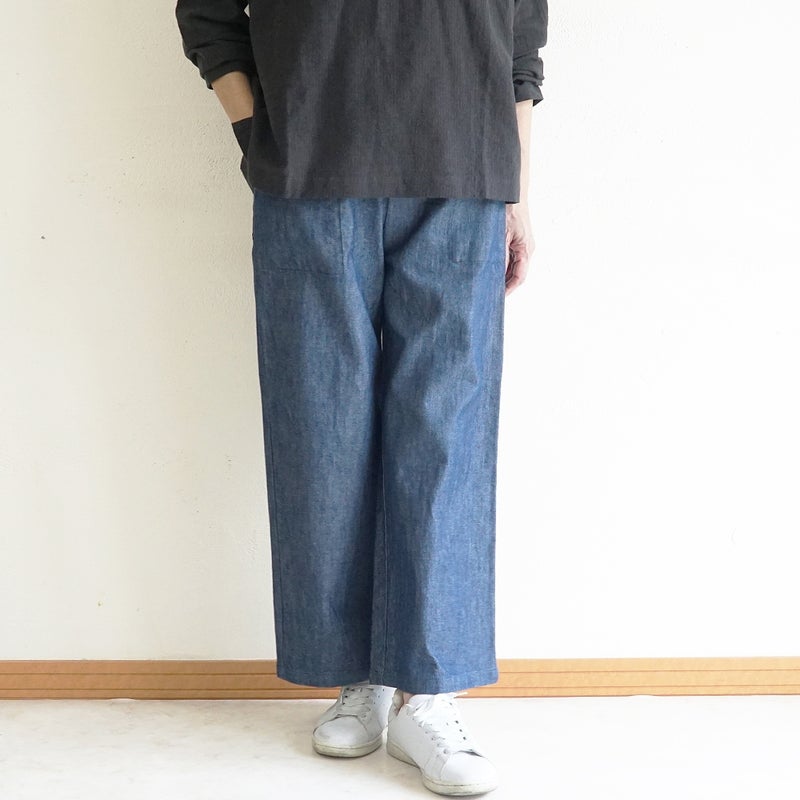 Branch m‘.,ブランチエム,ナチュラル,30代,40代,50代,60代,コットン,綿,ゆったり,パンツ,デニム,デニムパンツ,ベイカーパンツ,ストレートパンツ,デニムストレートパンツ,ワイドパンツ,デニムワイドパンツ